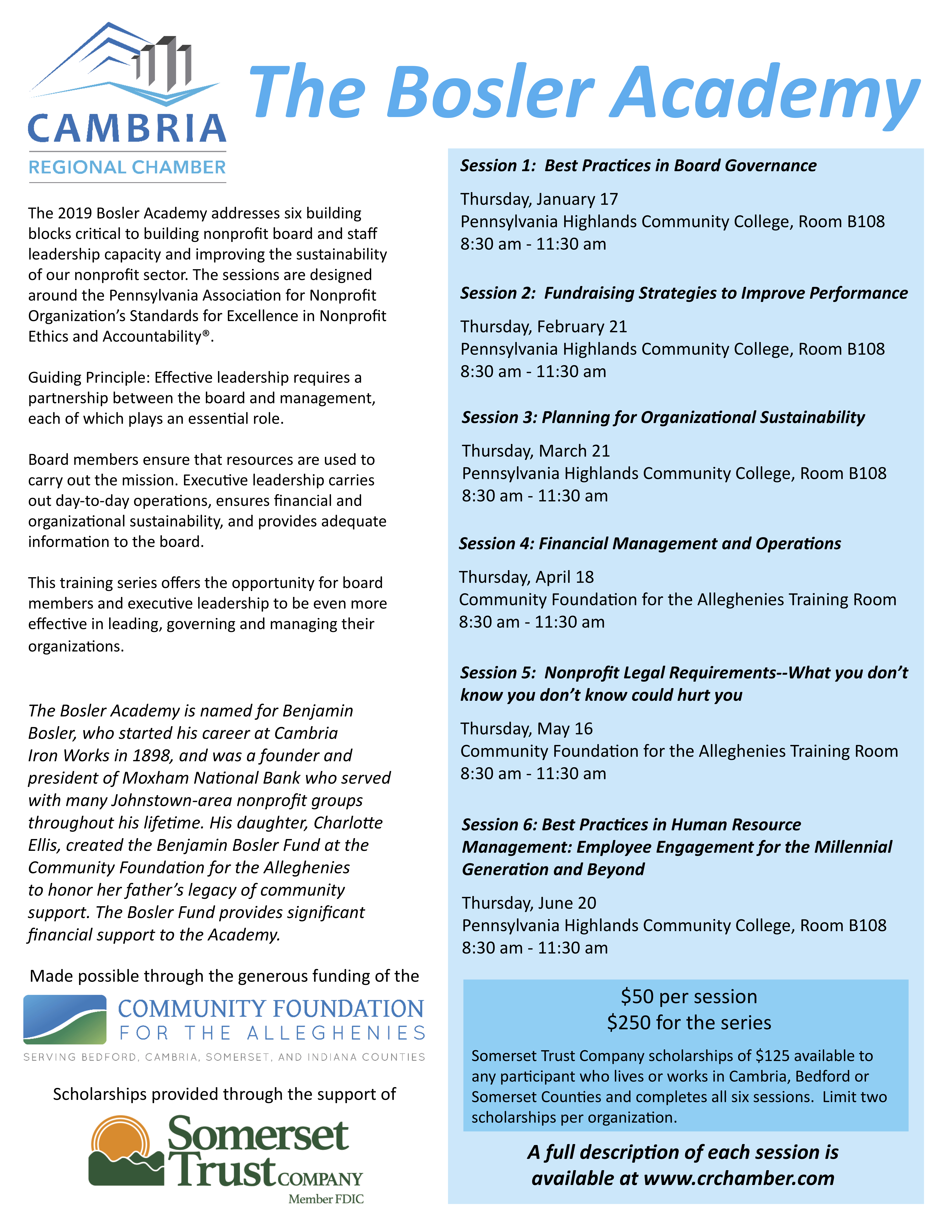 Cambria Regional Chamber Bosler Academy Flyer 19